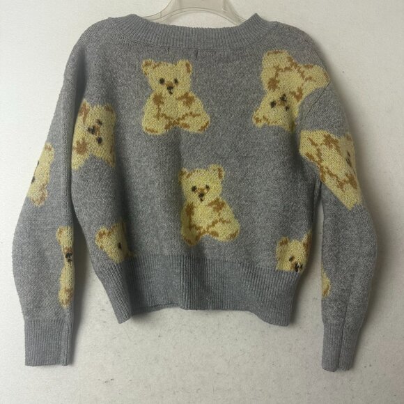 Social Scene Sweater sz M Teddy Bears cropped Cozy Fall Cottagecore gray v neck - Picture 6 of 6